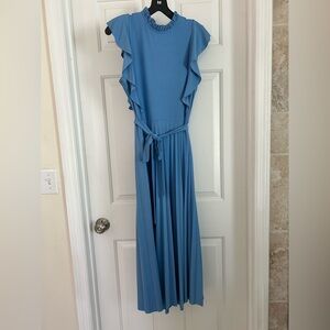 Sharagano Sky Blue Maxi Dress with Ruffle Accents